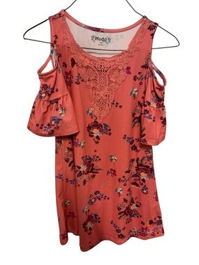 Mudd Girl’s Coral Floral Cold-Shoulder Top
